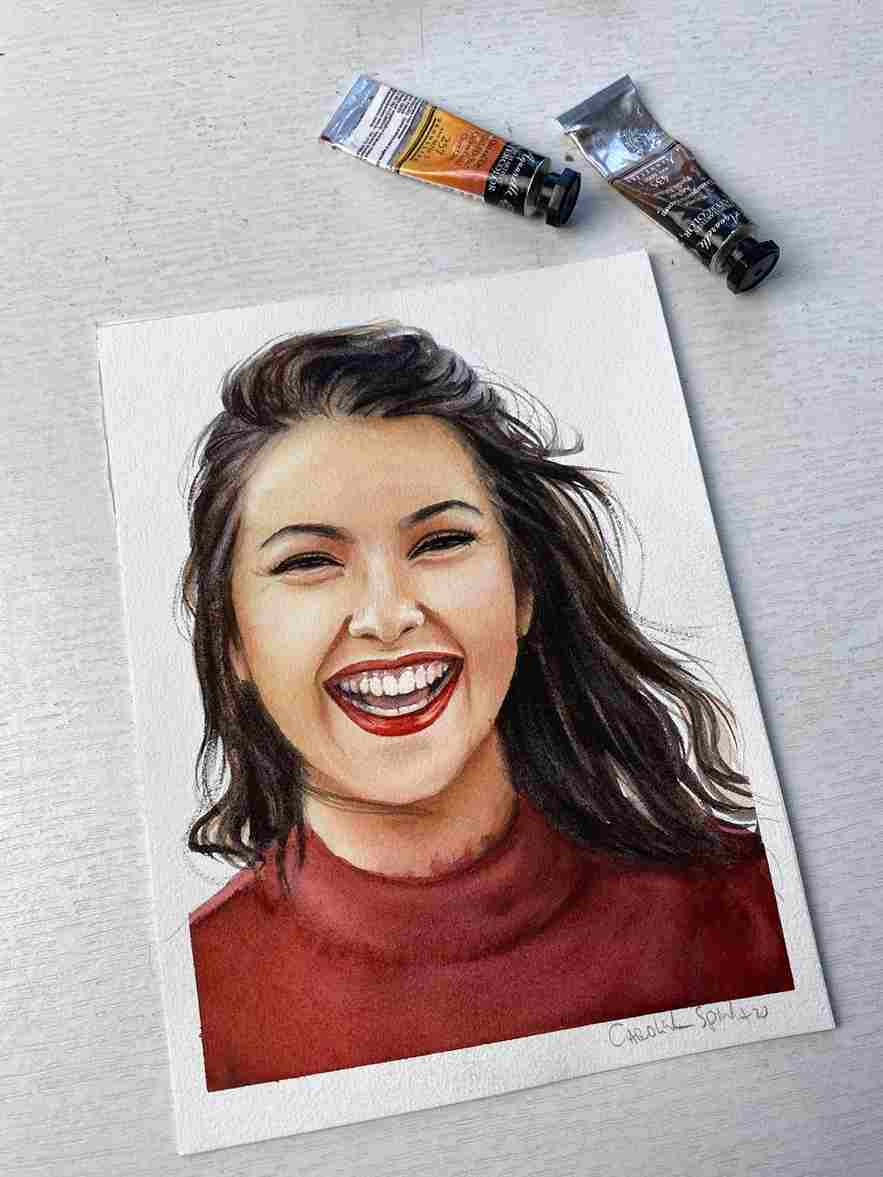 Pintura mulher cabelo castanho